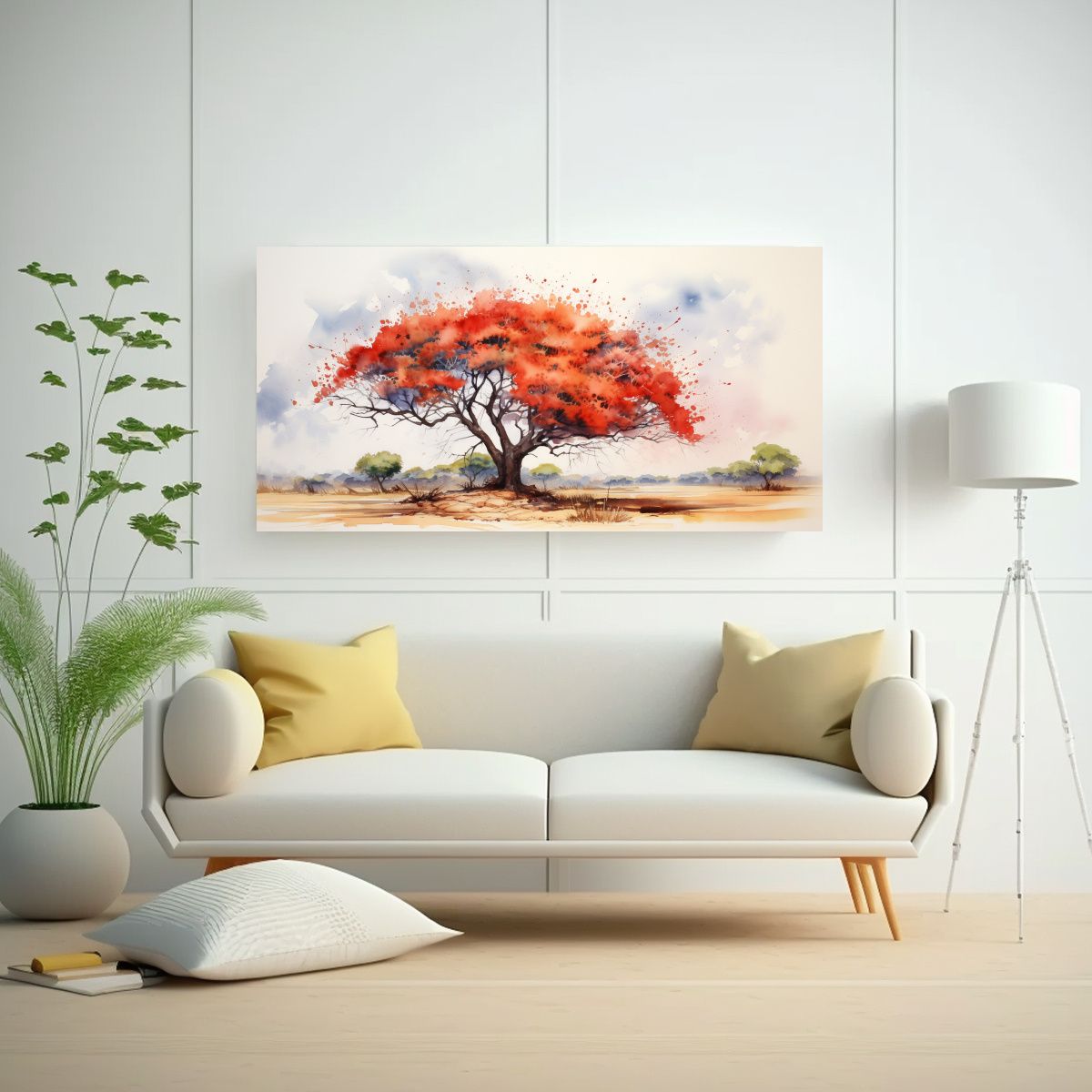 GENERICO - Pintura Abstracta Acuarela árbol Acacia Colores 140x70 Cm.