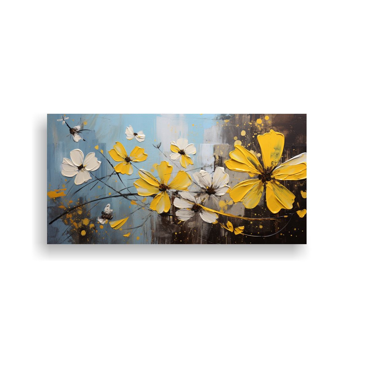 GENERICO - Cuadro De Flores Amarillas Y Negras En Lienzo 140x70 Cm