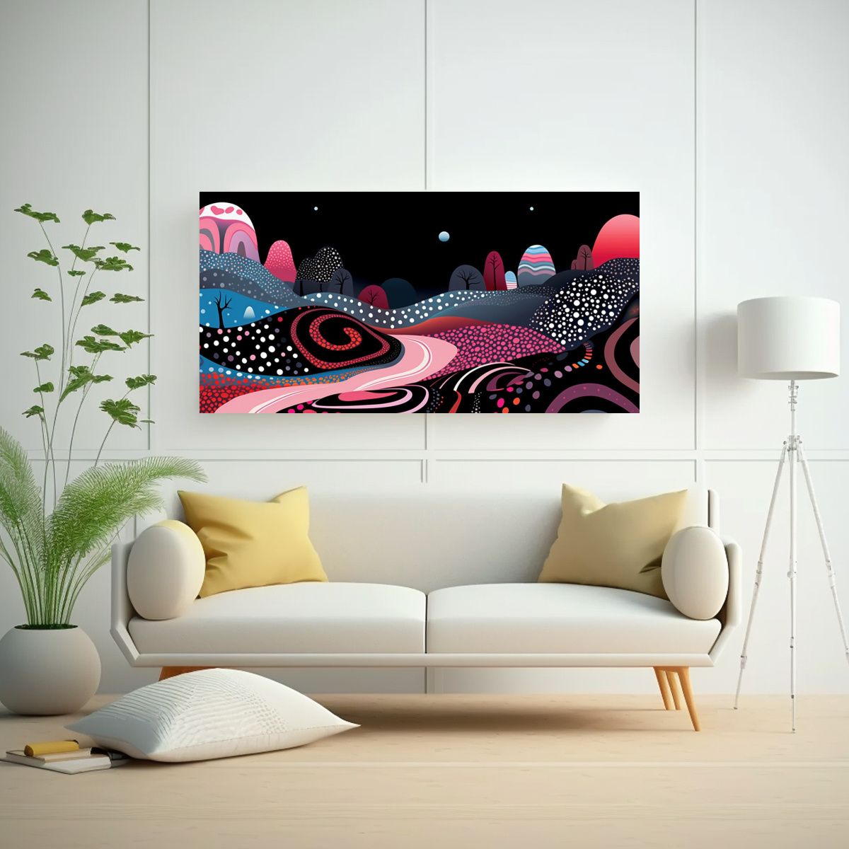 GENERICO - Cuadro Arte Pared Luna Por Yayoi Kusama Intenso 120x60 Cm