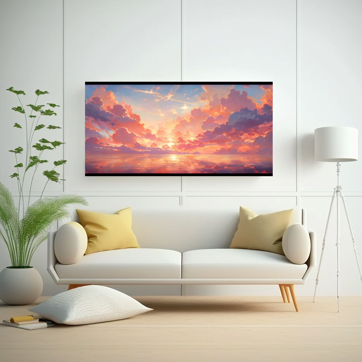 GENERICO - Cuadro Abstracto Atardecer Amanecer Cielos Rosa 140x70 Cm.