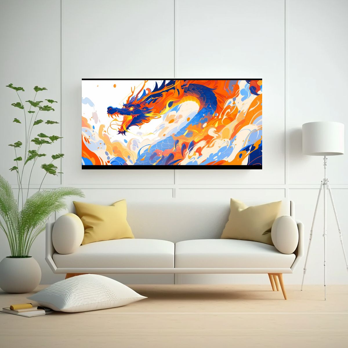 GENERICO - Cuadro Decorativo Horizontal Dragón Naranja Y 120x60 Cm