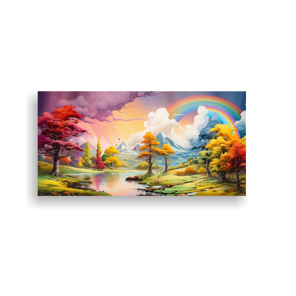 GENERICO - Pintura Abstracta Con Arcoíris Y Colores 140x70 Cm