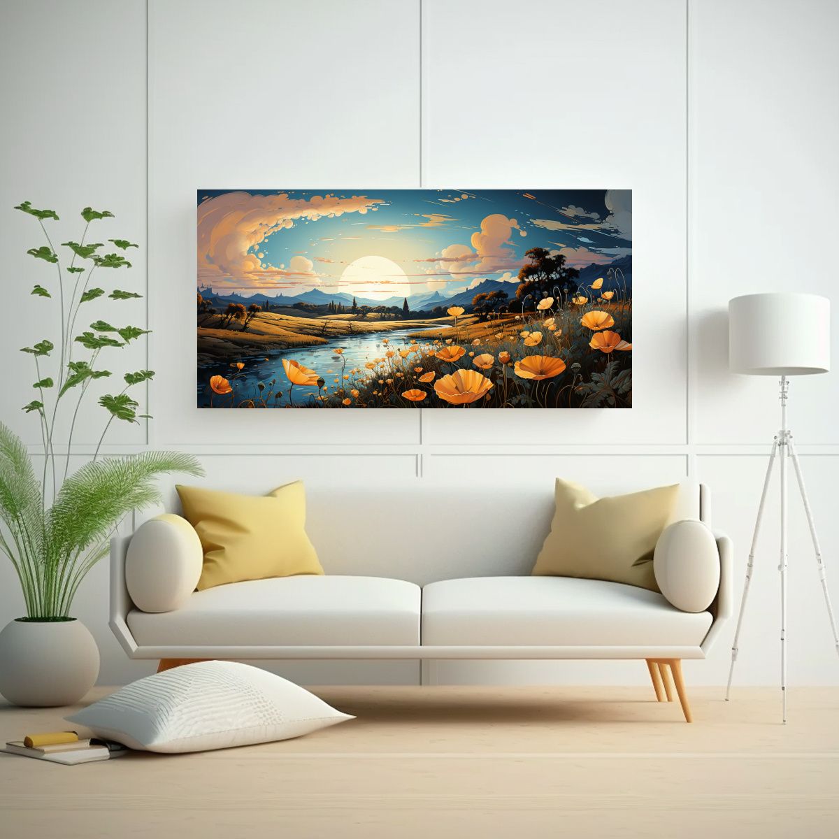 GENERICO - Cuadro Juvenil De Lienzo Con Flores Amarillas En 120x60 Cm