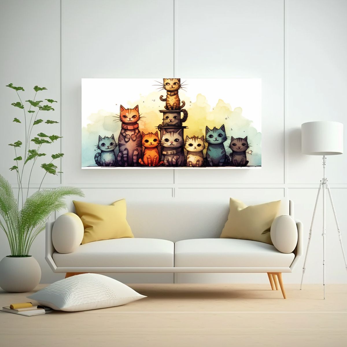 GENERICO - Cuadro Tema Clásico Gatos De Muchos Colores En 120x60 Cm