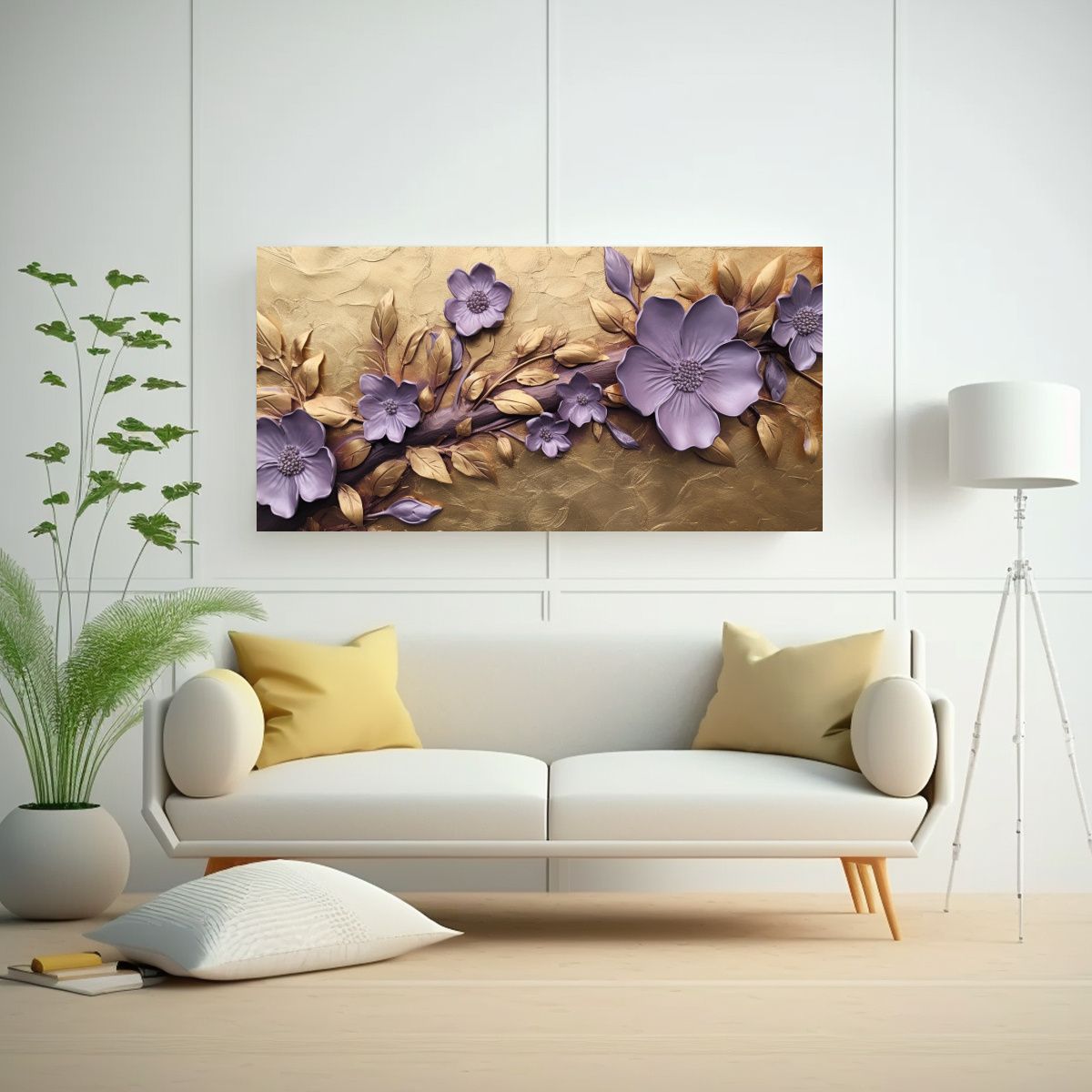 GENERICO - Pintura Juvenil Con Hojas Doradas En Relieve Y 140x70 Cm.