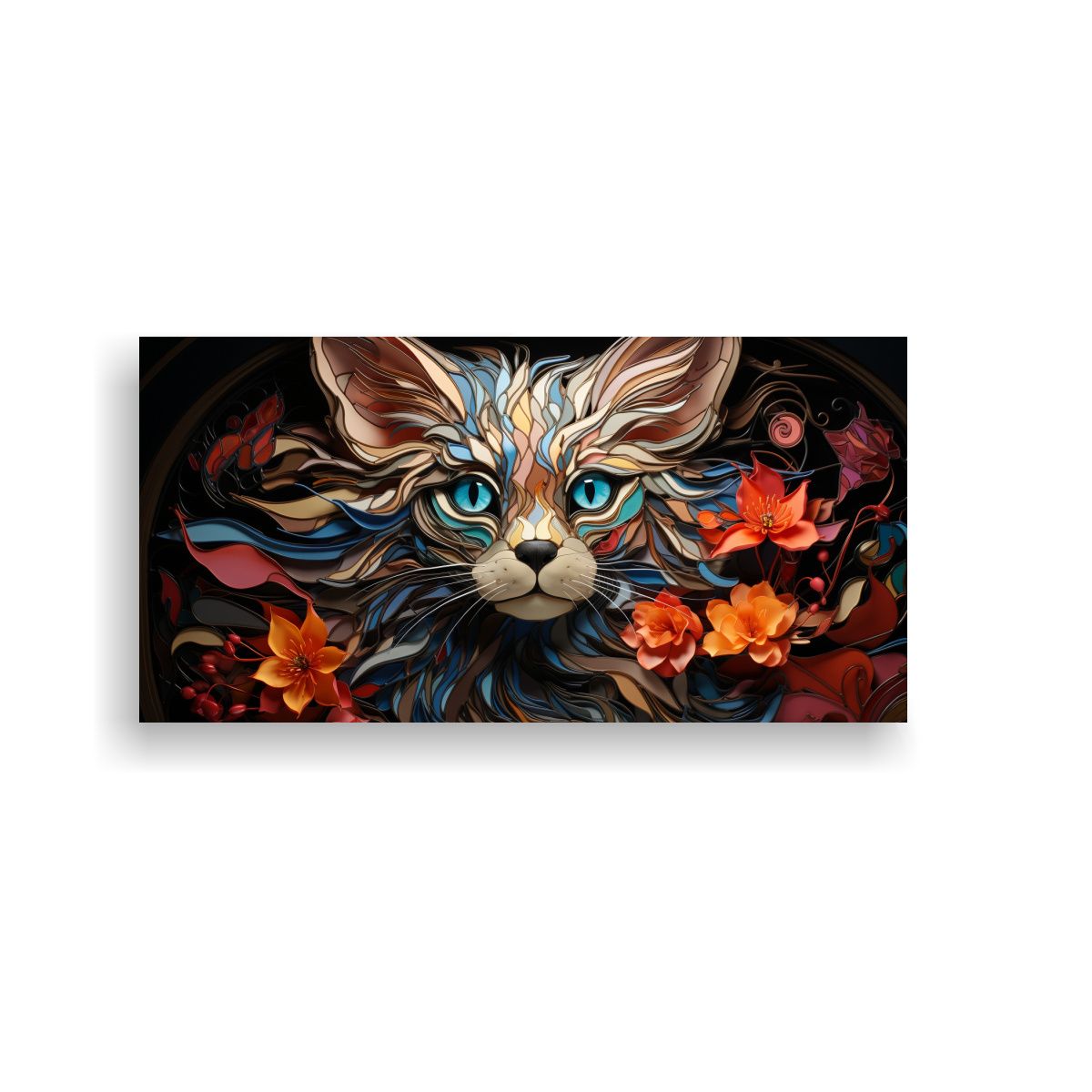 GENERICO - Arte Digital Vitral Gatito Lykoi En Ventana Con 140x70 Cm.