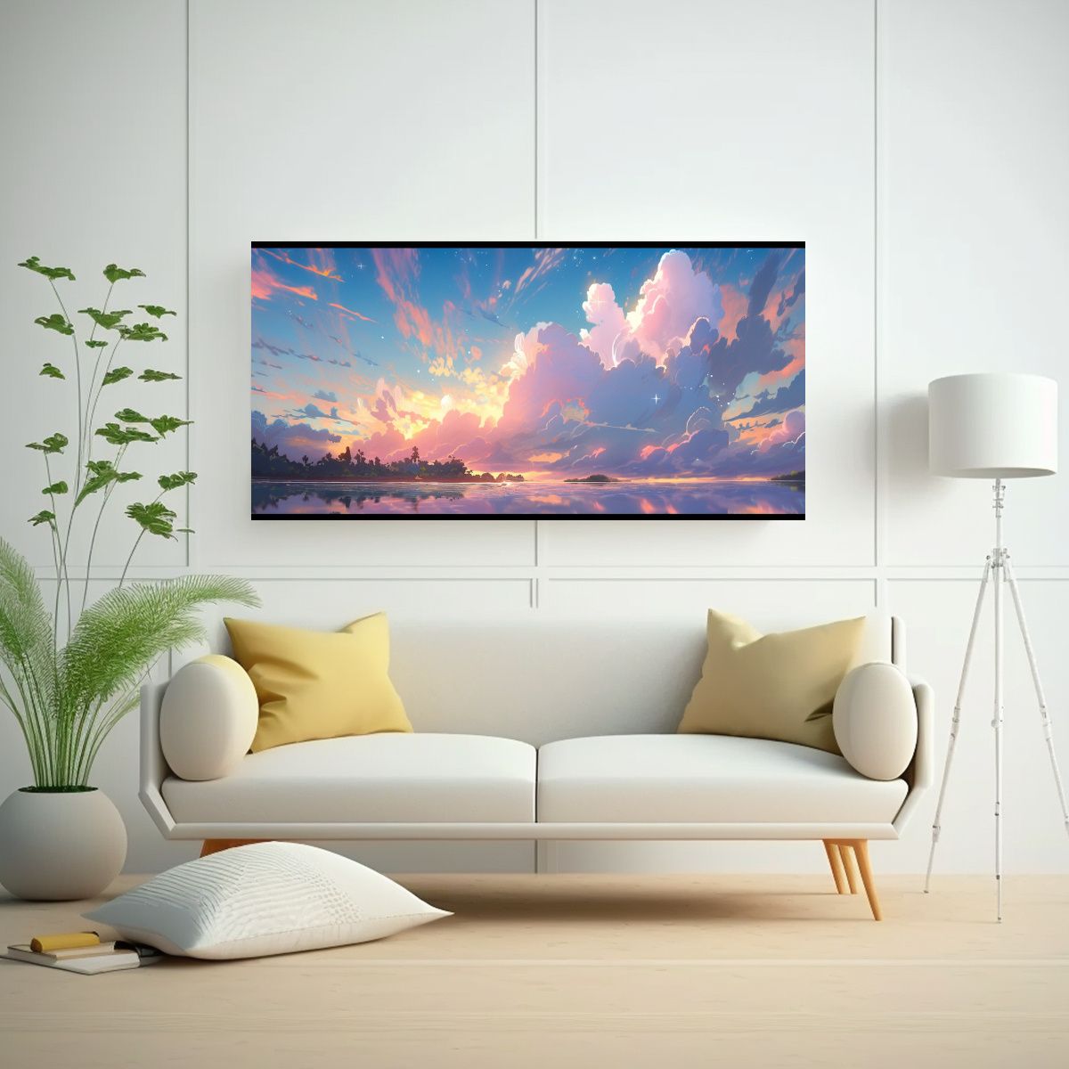 GENERICO - Pintura Abstracta Amanecer Con Verde En Tela 120x60 Cm