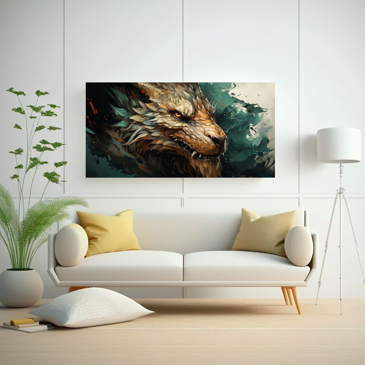 GENERICO - Cuadro Enigmático De Dragón En Tonos Marrón Y 140x70 Cm