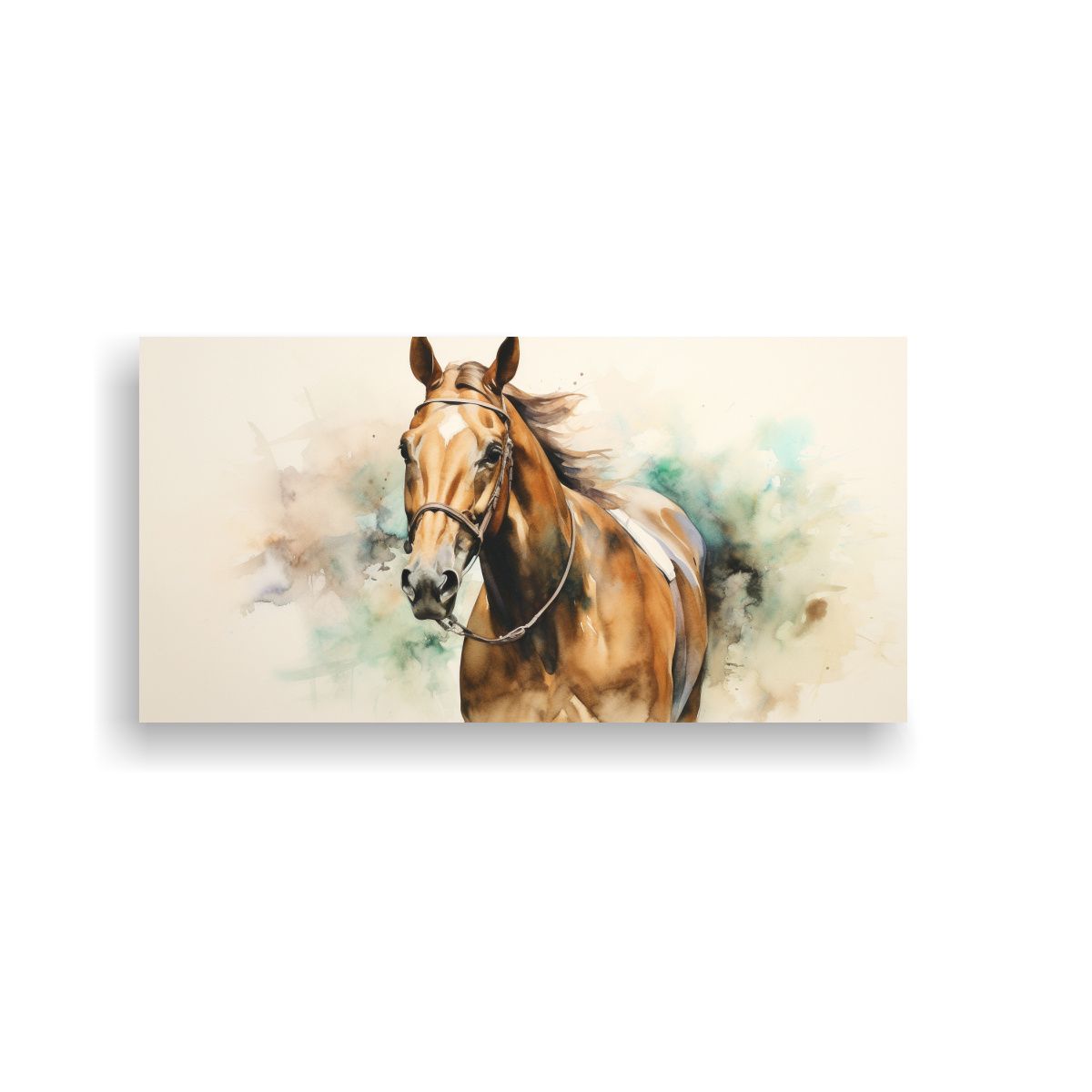 GENERICO - Cuadro De Caballo De Carrera En Acuarela Colorida 140x70 Cm