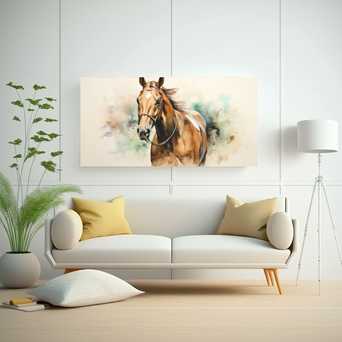 GENERICO - Cuadro De Caballo De Carrera En Acuarela Colorida 140x70 Cm