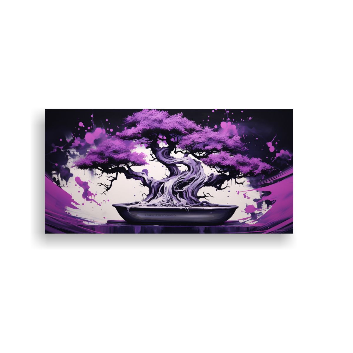 GENERICO - Cuadro De Arte En Tela Bonsái Morado Y Blanco 140x70 Cm