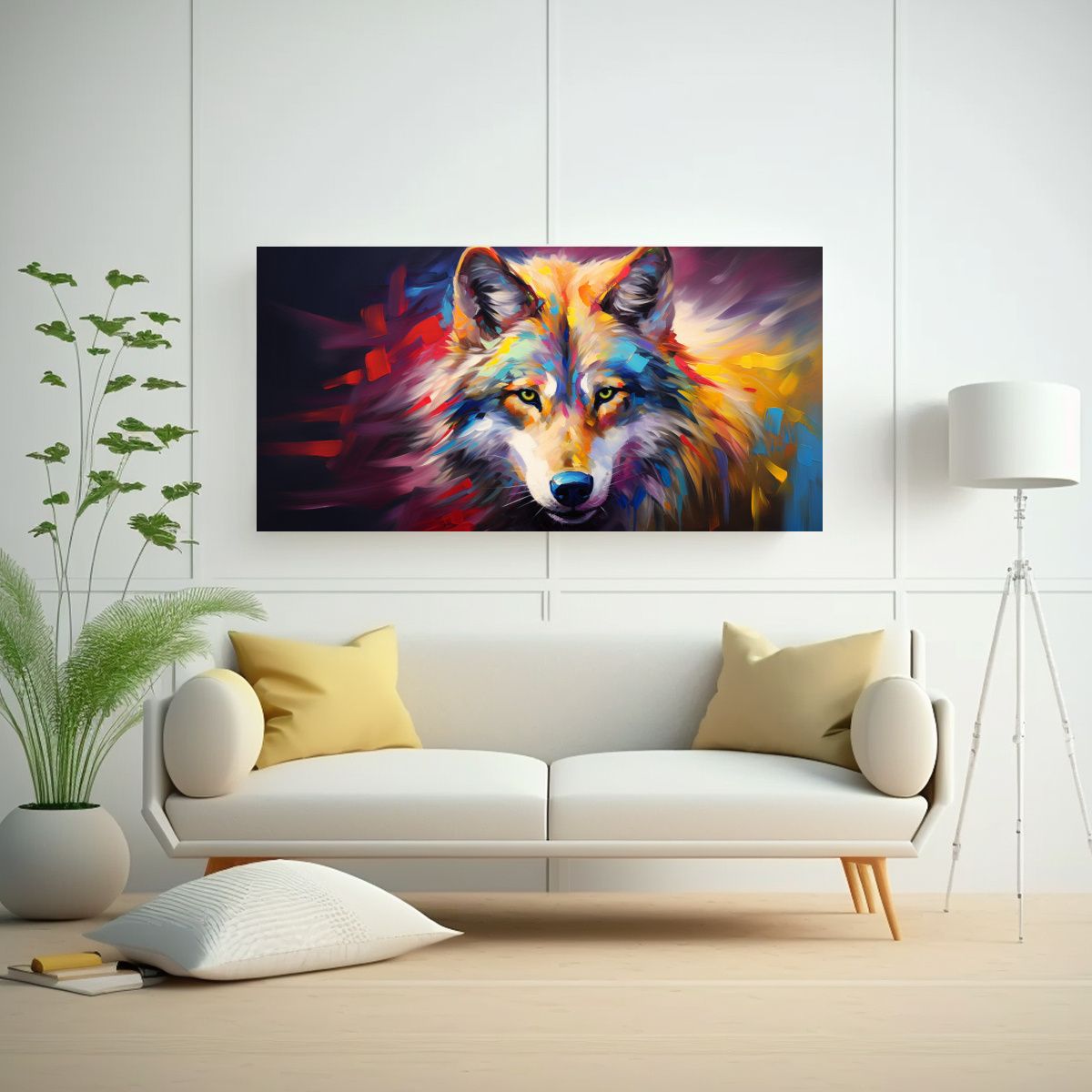 GENERICO - Obra Arte Equilibrada Lobo En Lienzo Estilo 120x60 Cm