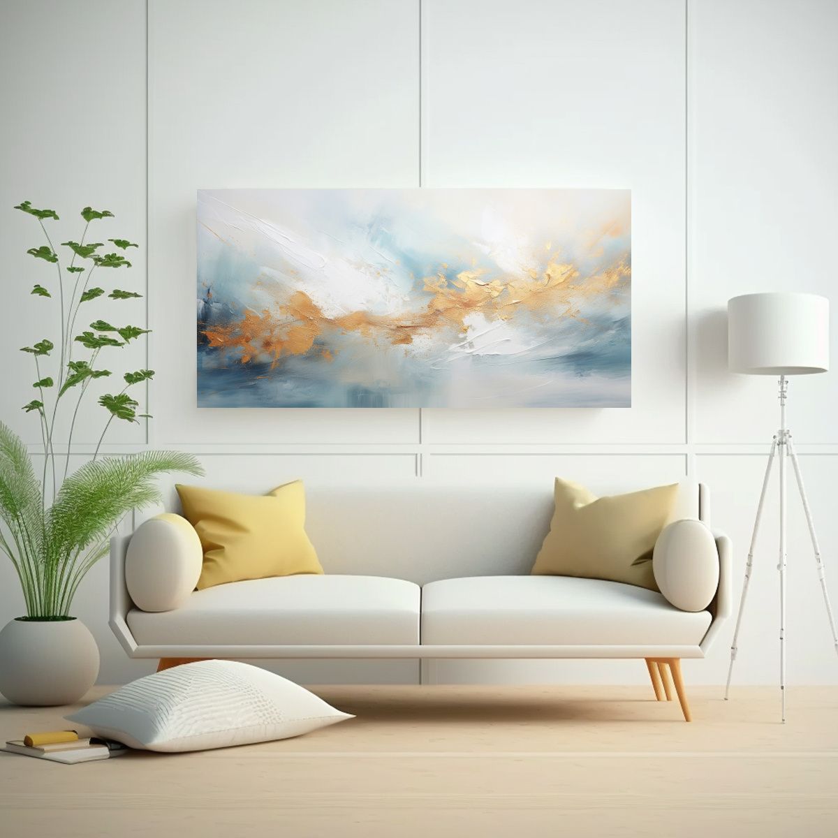 GENERICO - Pintura Abstracta En Fondo Blanco Con Oro Y Cobre 120x60 Cm