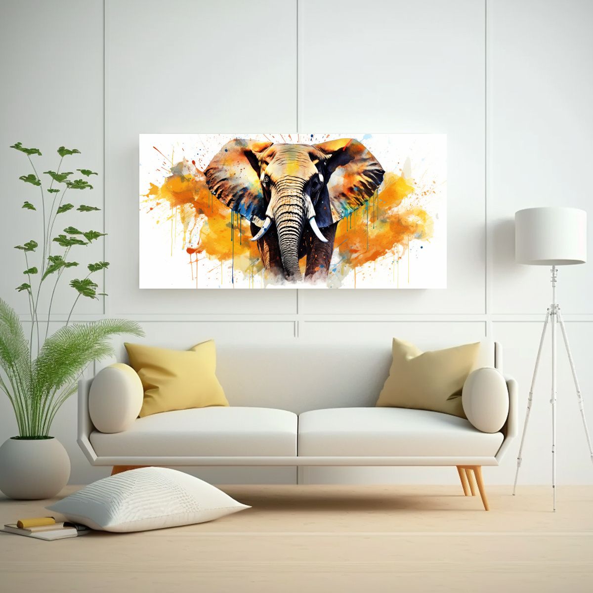 GENERICO - Elefante Africano En Acuarelas Y Colores Dorados 140x70 Cm