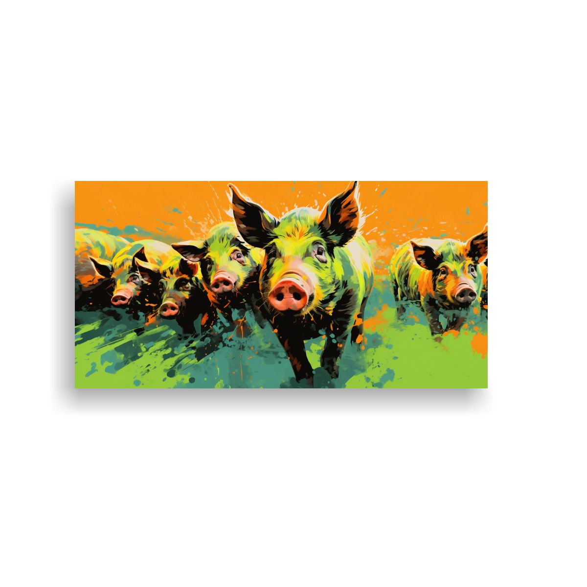 GENERICO - Pintura Expresionista De Cerdos En Verde Y 120x60 Cm
