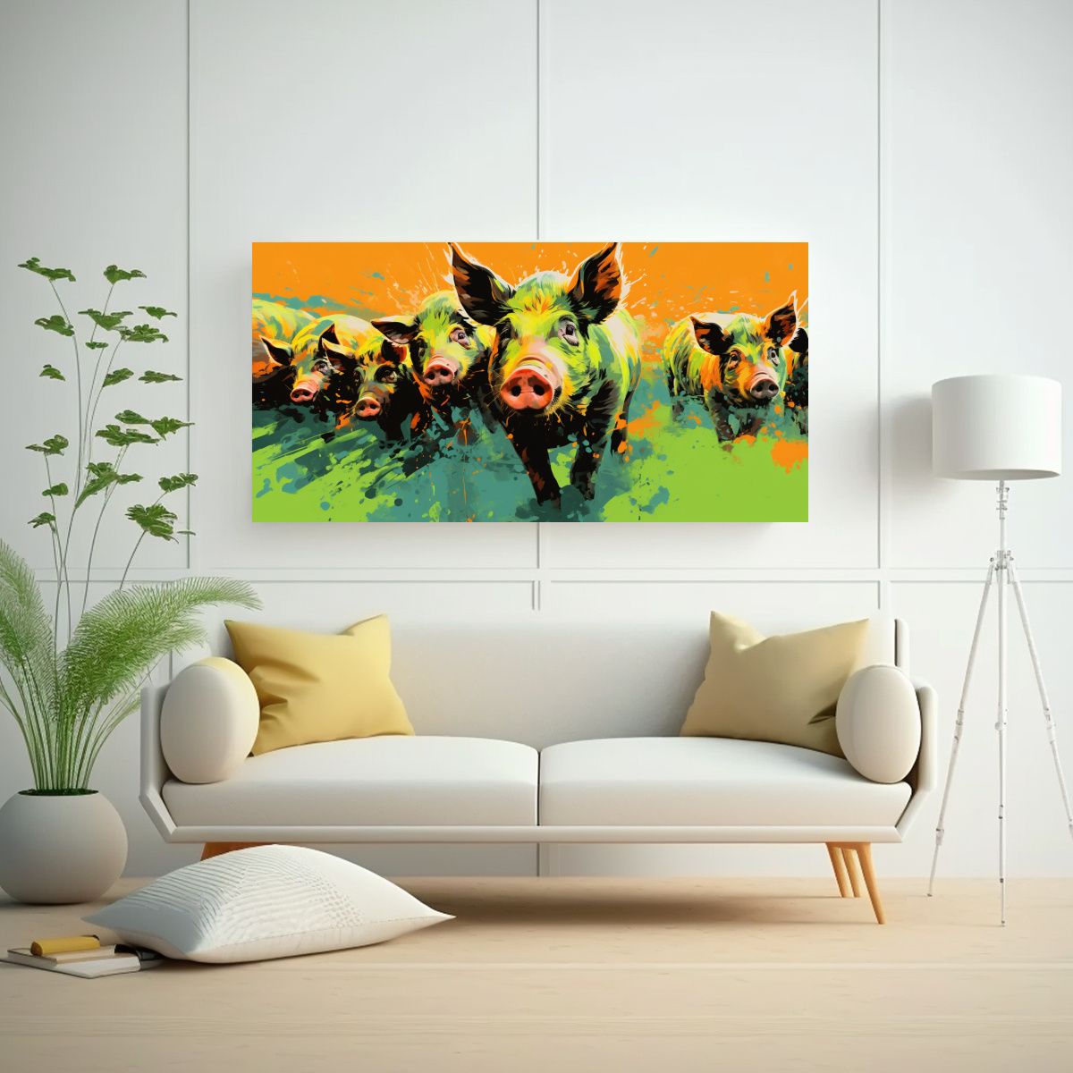 GENERICO - Pintura Expresionista De Cerdos En Verde Y 120x60 Cm