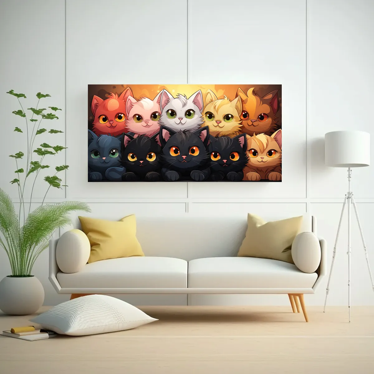 GENERICO - Cuadro Multicolor De Felices Y Locos Gatos En Una 120x60 Cm