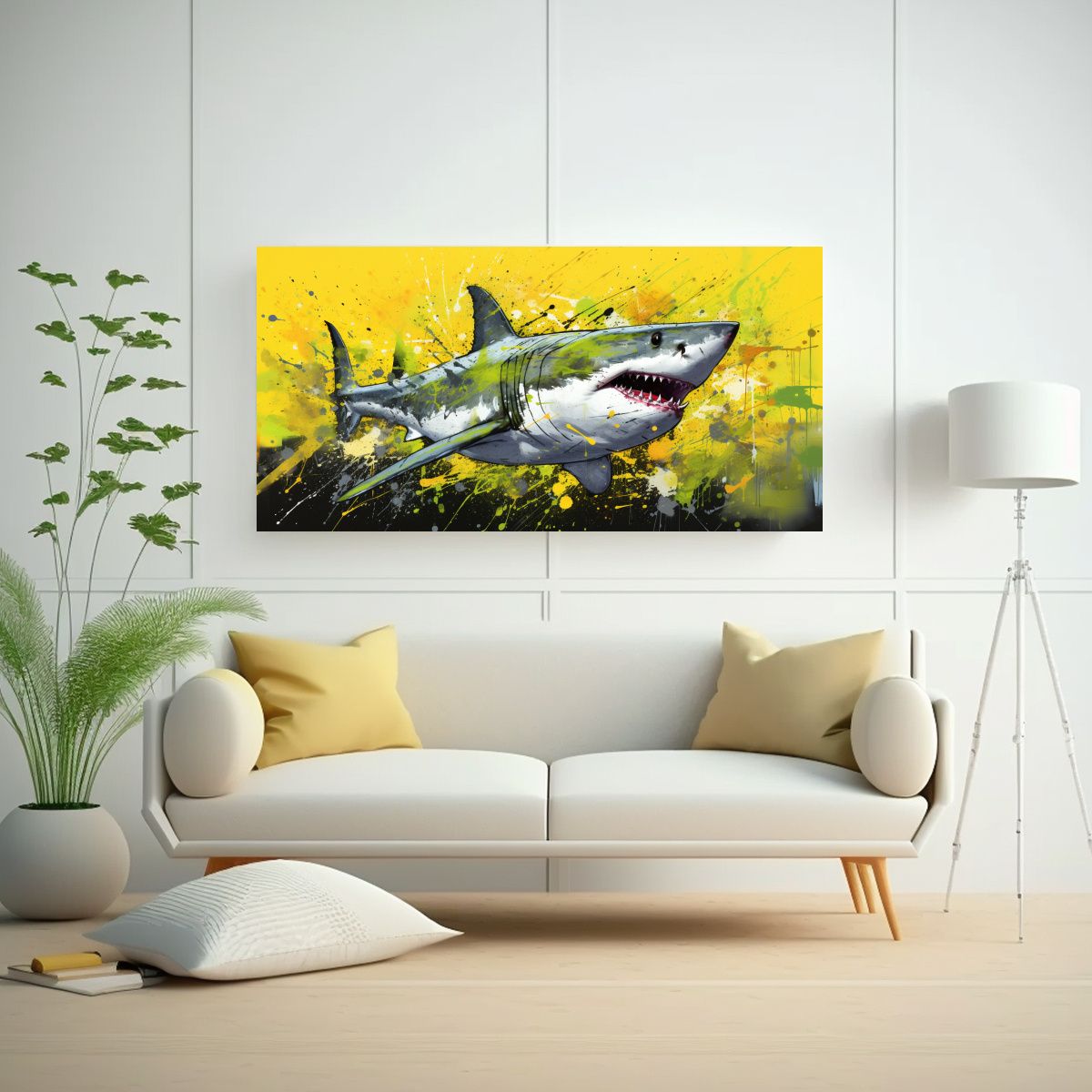 GENERICO - Pintura Decorativa Moderna Gran Tiburón Blanco 140x70 Cm