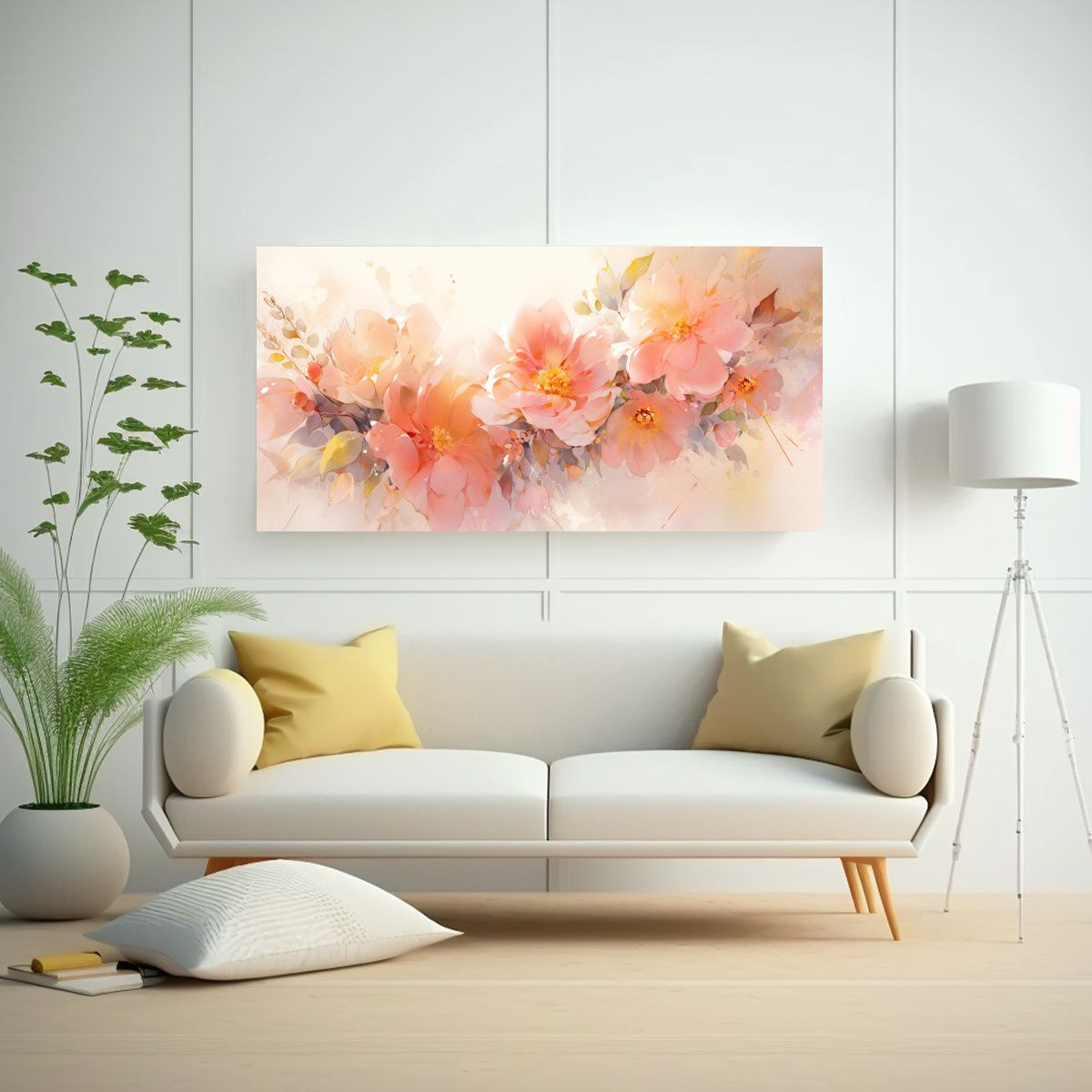 GENERICO - Pintura Acuarela Flores En Lienzo Estilo 140x70 Cm