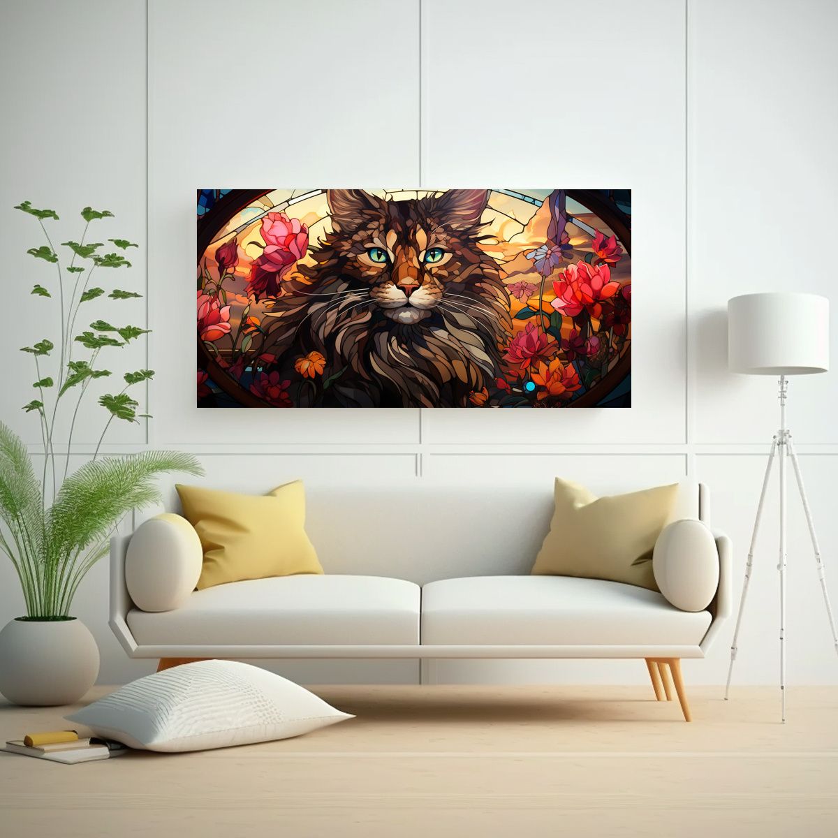 GENERICO - Lienzo Abstracción Gato Adorable Vidriera 140x70 Cm