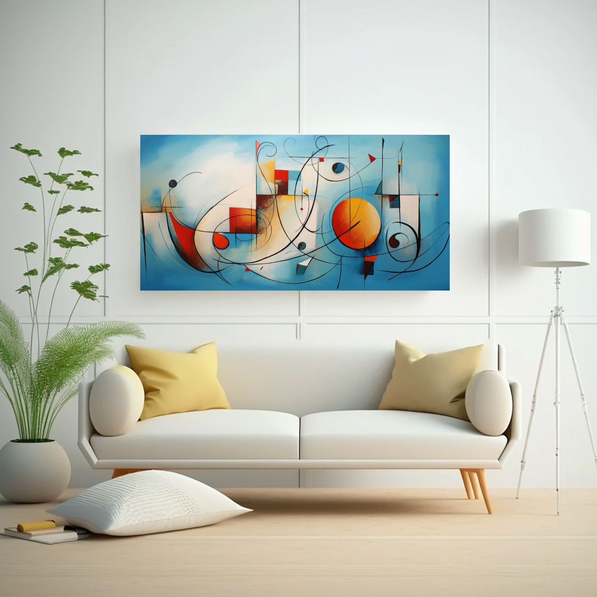 GENERICO - Cuadro Abstracto Mar Estilo Galería Compuesto 140x70 Cm