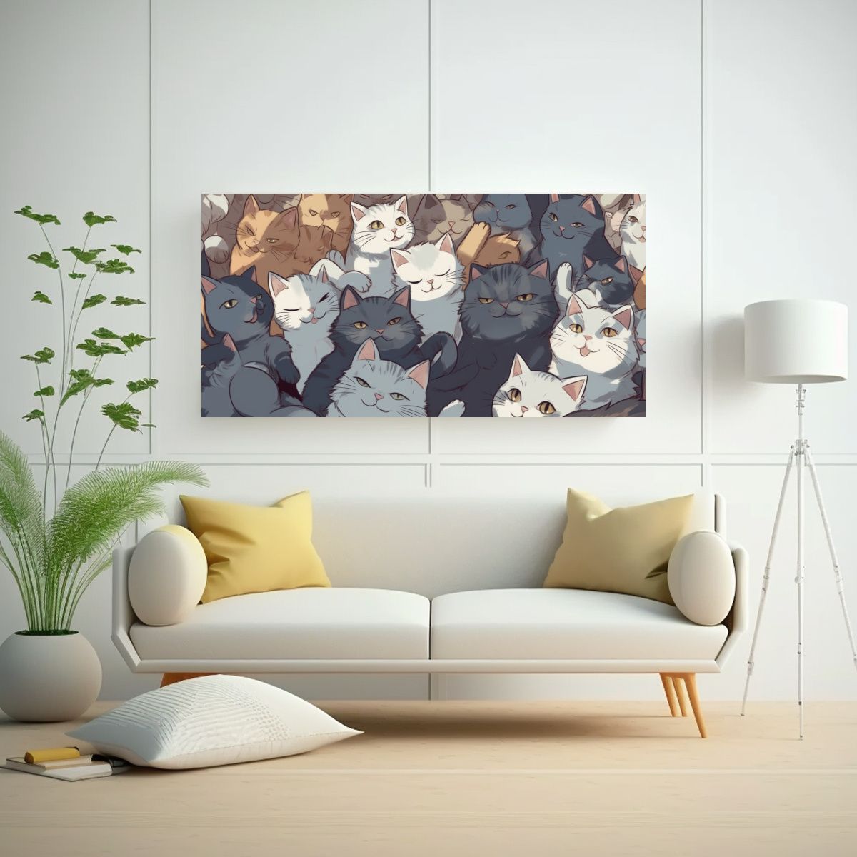 GENERICO - Cuadro Original Estilo Vintage Con Muchos Gatos 140x70 Cm