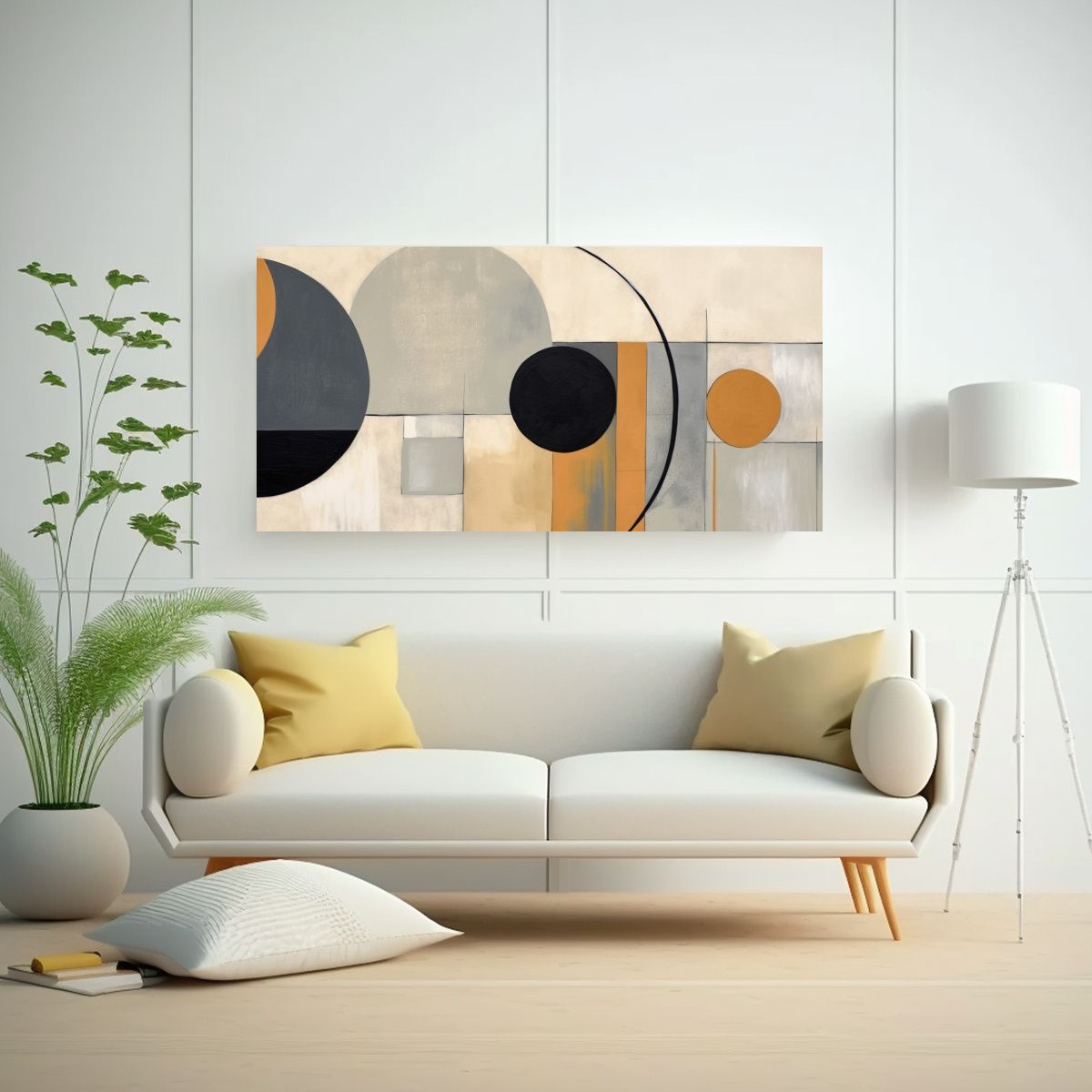 GENERICO - Cuadro Abstracto De Círculos En Beige Y Gris En 120x60 Cm.