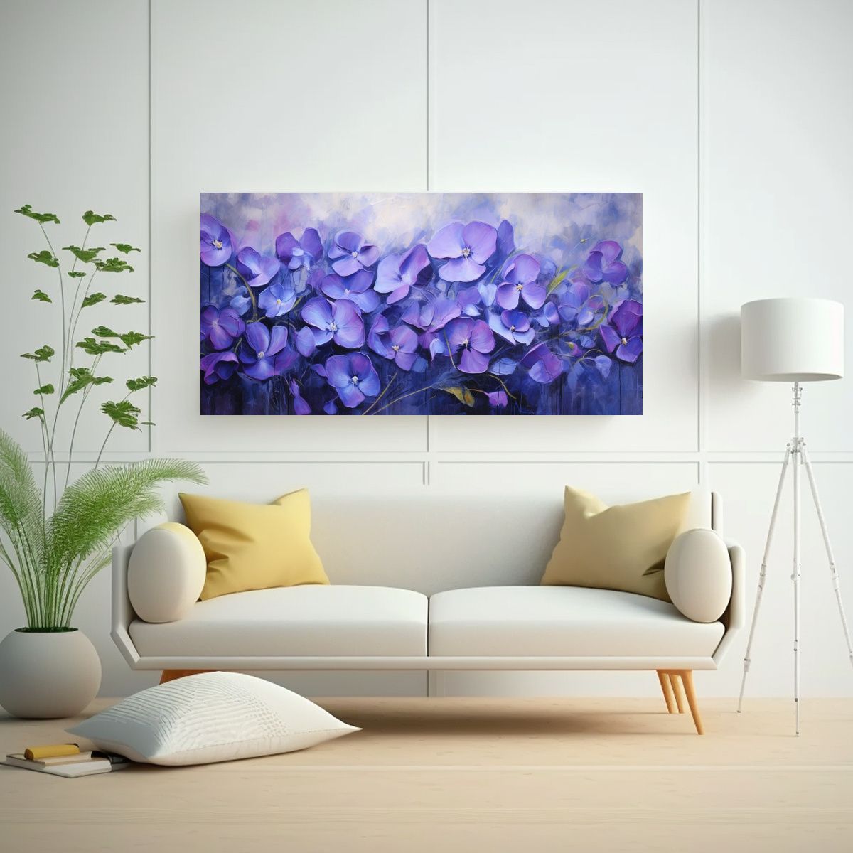 GENERICO - Pintura Abstracta De Flores Violetas En Estilo 140x70 Cm