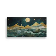 GENERICO - Cuadro Abstracto Montañas De Medianoche Árboles 120x60 Cm