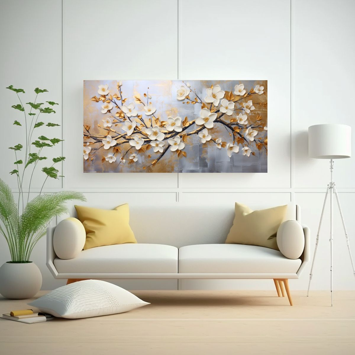 GENERICO - Cuadro De Flores De Cerezo Dorado En Lienzo 120x60 Cm