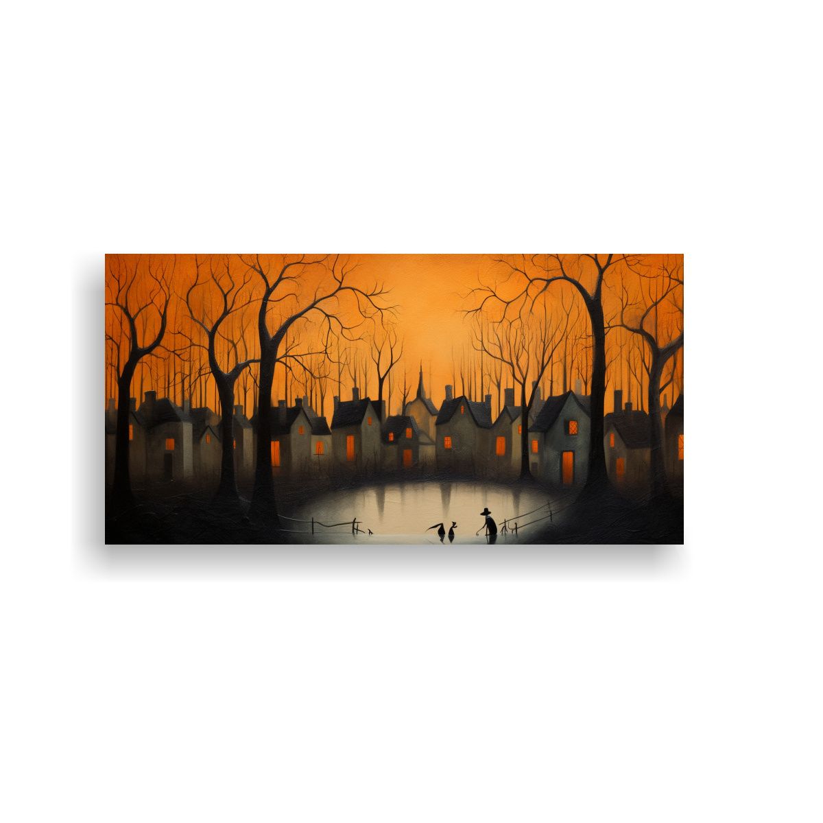 GENERICO - Cuadro Paisajístico Casas En Lago Con Encanto 120x60 Cm.