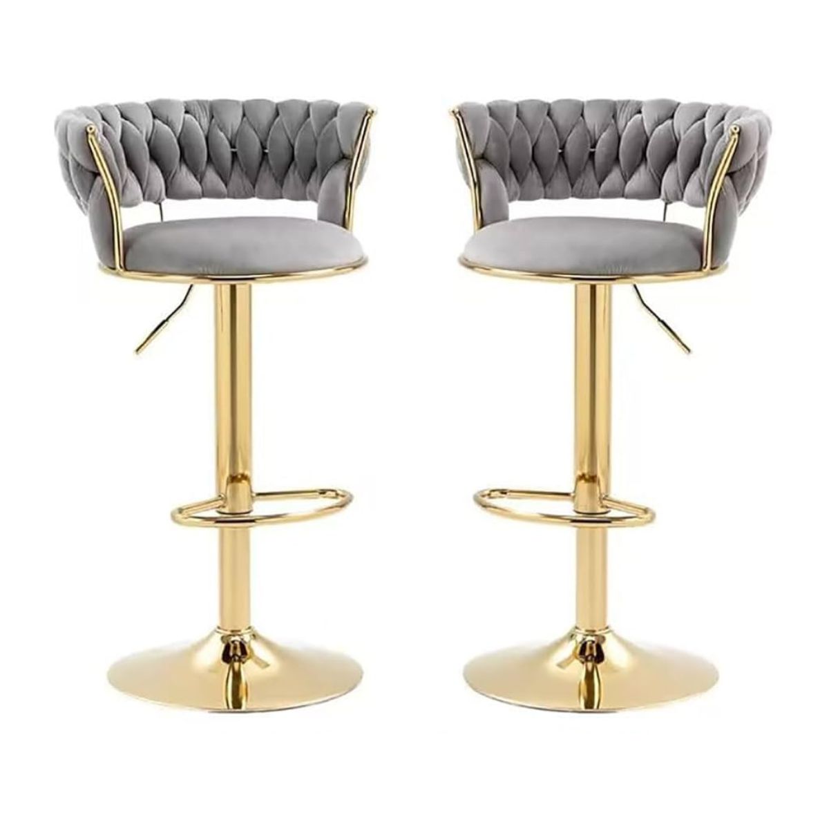HABITA2 CHILE - Pack 2 taburetes tercipelo gris base dorada Queen