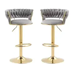 HABITA2 CHILE - Pack 2 taburetes tercipelo gris base dorada Queen