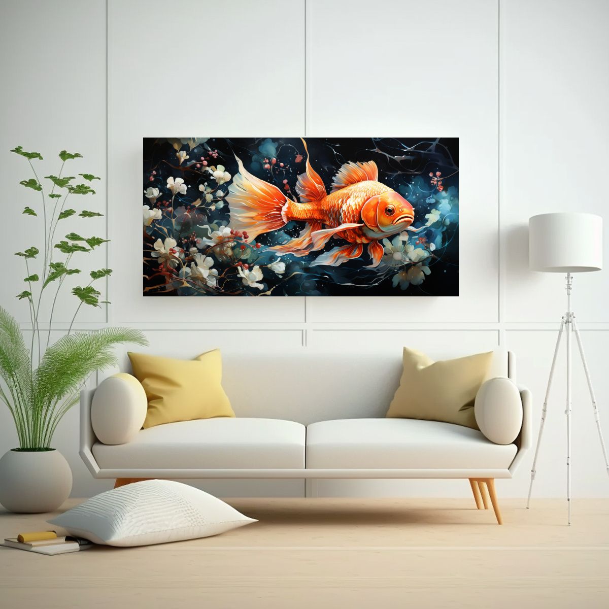 GENERICO - Cuadro Acuática De Peces Dorados En Estilo 140x70 Cm