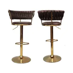 HABITA2 CHILE - Pack 2 taburetes tercipelo café base dorada Queen
