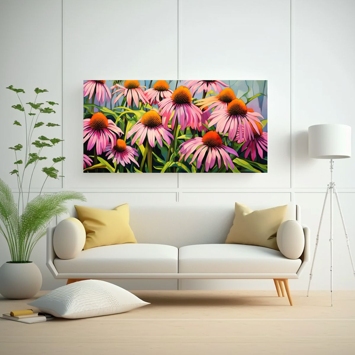 GENERICO - Pintura Abstracta De Coneflower Y Hierbas En 140x70 Cm