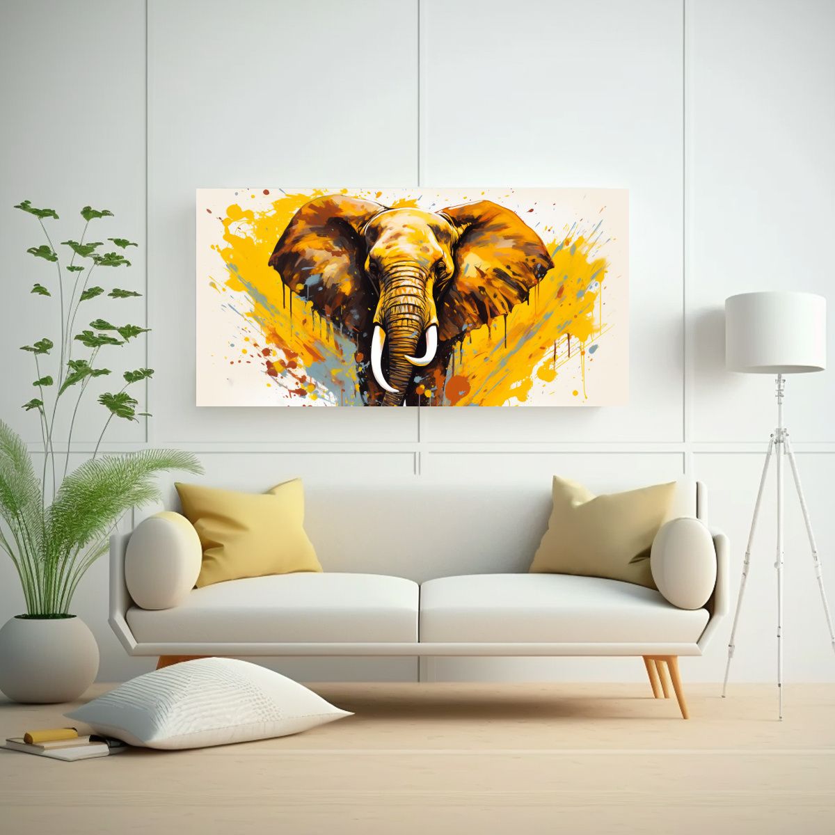 GENERICO - Pintura Abstracta Floral Elefante En Sabana 140x70 Cm