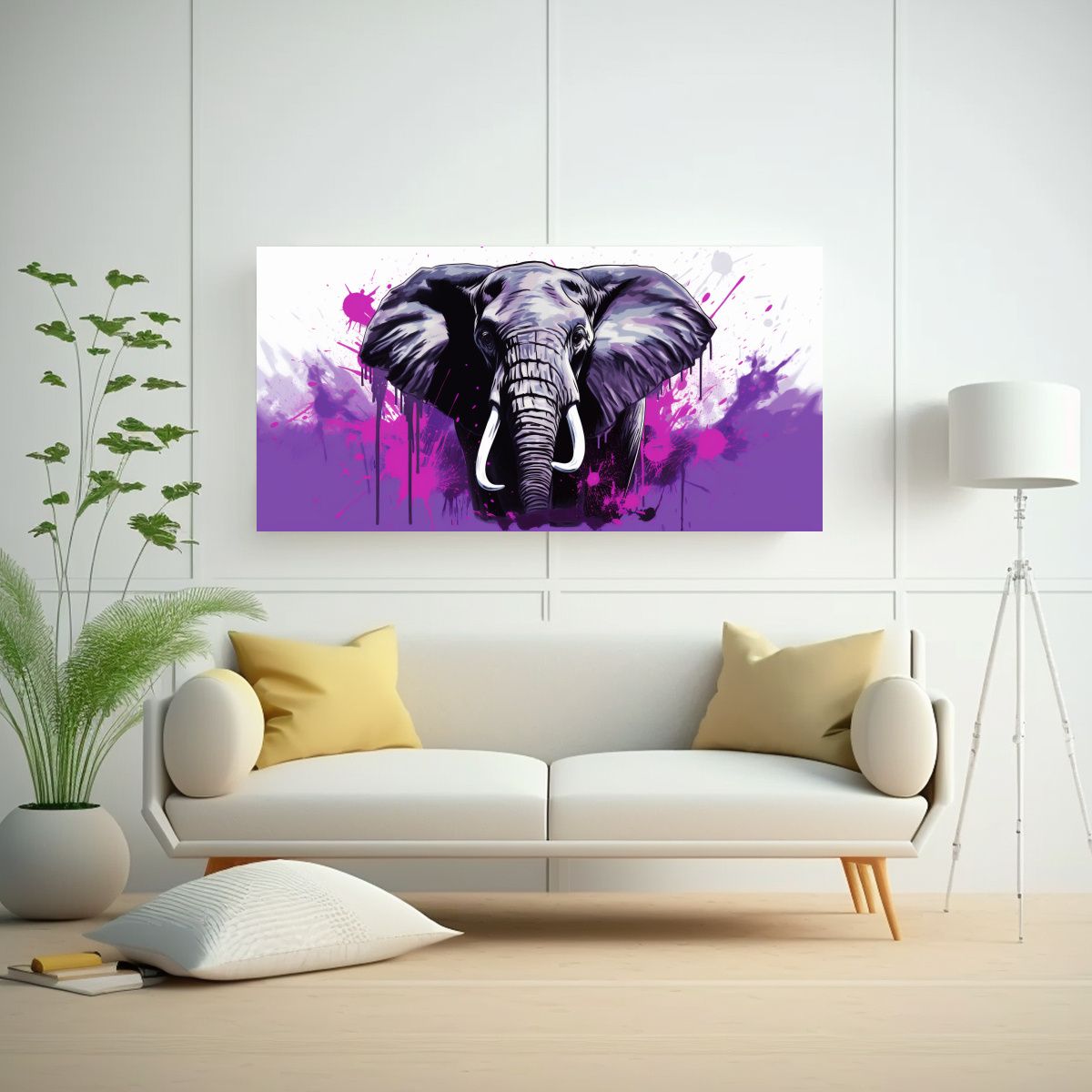 GENERICO - Pinturas Decorativas De Elefante En Tonos Morado 140x70 Cm.