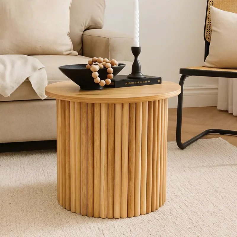 PANDALINO - Mesa Auxiliar Redonda Karla D40 cm - Madera Natural