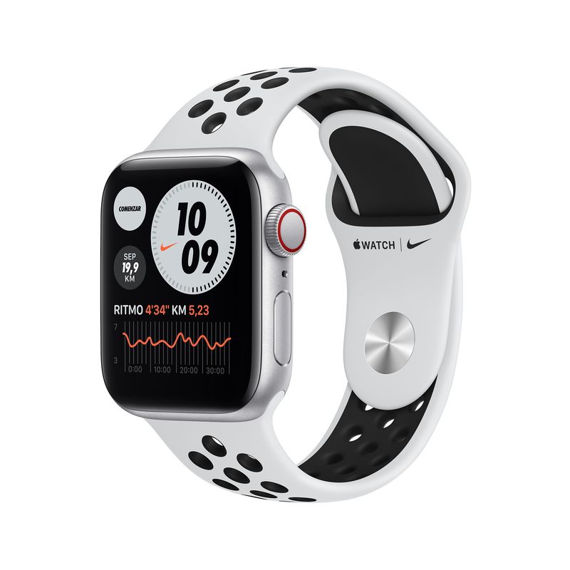 APPLE - Apple Watch Nike SE (40mm, GPS + Cellular) - Caja aluminio color plata - Correa Nike Sport color platino puro/negra