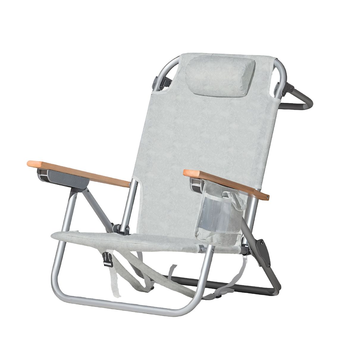 MIGLU - Silla De Playa Aluminio Madera Y Tela Resistente Gris Miglu