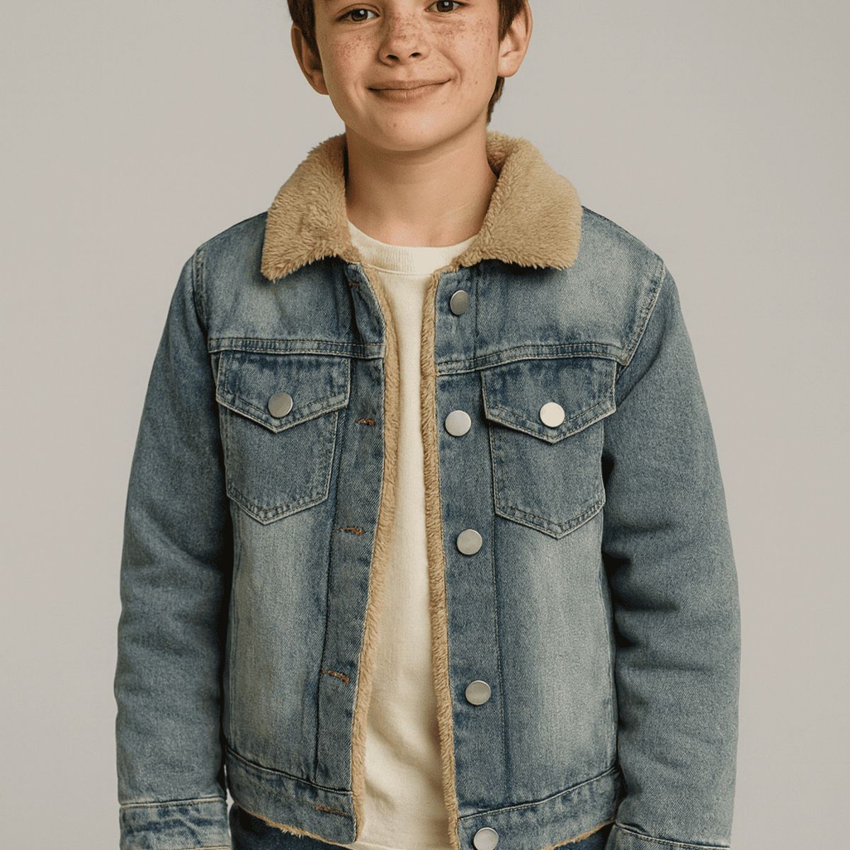 KIBOU - Chaqueta Jean Sherpa Térmica Unisex Infantil