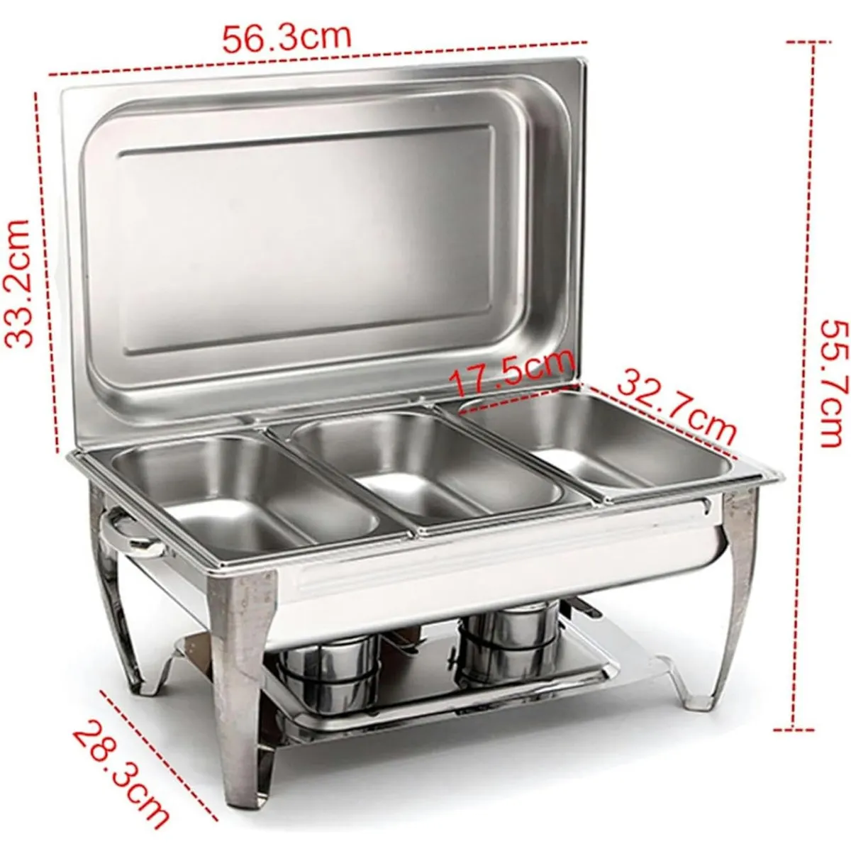 ANYHOGAR - Chafer Bufetera Triple Vaporeras Cacerola Acero Inoxidable