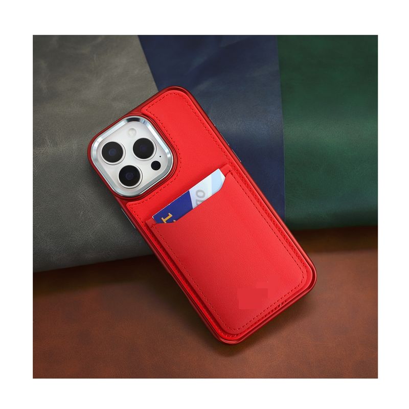 GENERICO - Carcasa ecocuero para iPhone 16 Pro Max con espejo ROJO