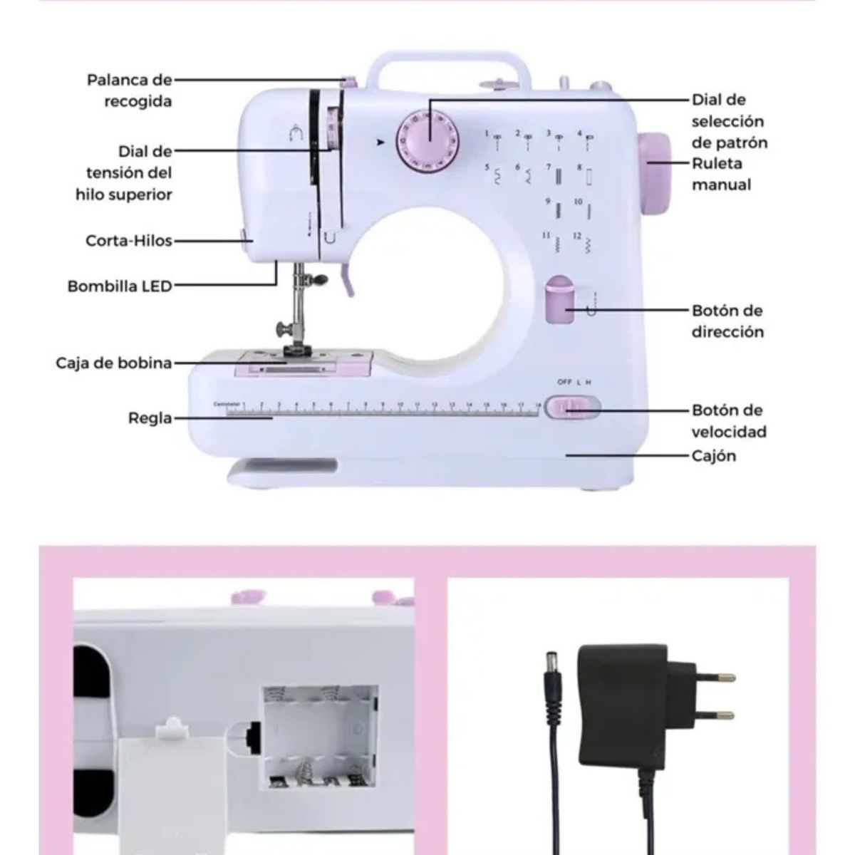 MOVI - Máquina de Coser Portátil 12 Puntadas con Luz LED