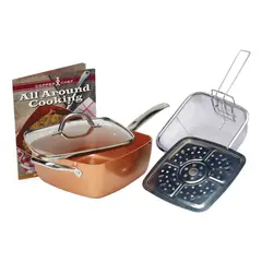 ANYHOGAR - Sarten Freidora Cuadrada Color Cobre Vaporera Antiadherente
