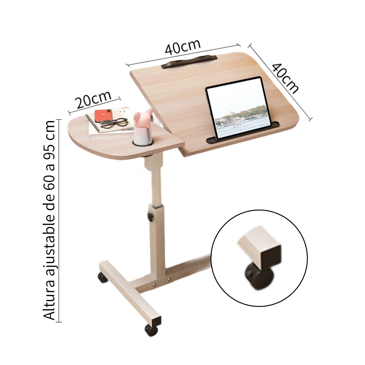ATURE - Mesa Elevable Móvil Para Portátil Mesilla De Noche