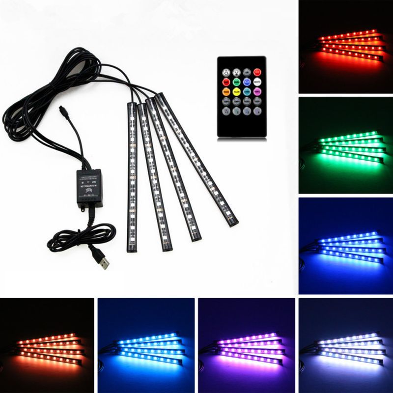 ATURE - 4 Tiras Led Luz Piso Interior Auto + Control Ritmico / R&c