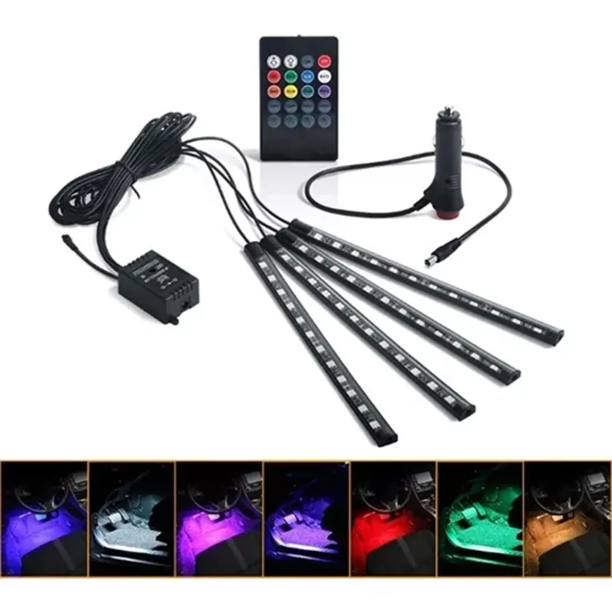 ATURE - 4 Tiras Led Luz Piso Interior Auto + Control Ritmico / R&c