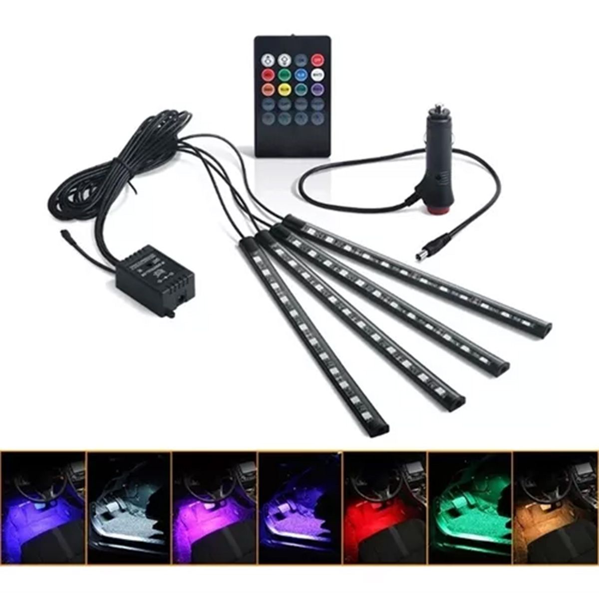 ATURE - 4 Tiras Led Luz Piso Interior Auto + Control Ritmico / R&c